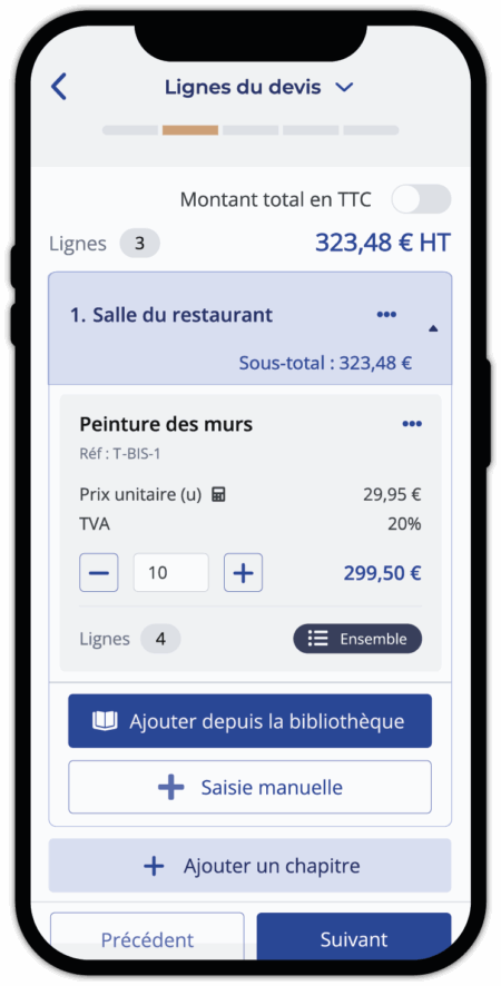 Devis facture sur smartphone / tablette