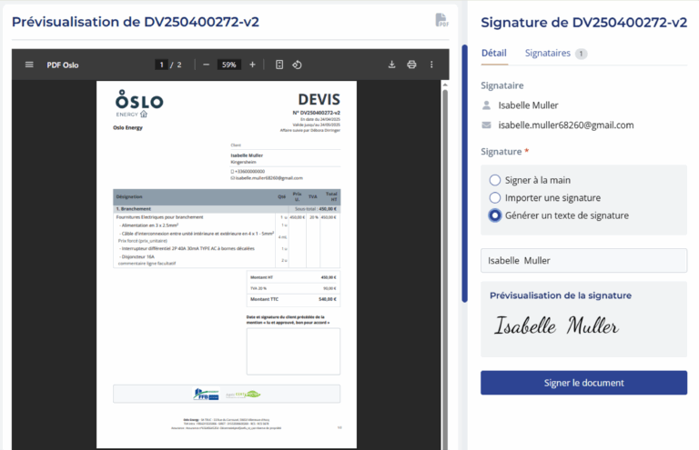 Signature de devis - client